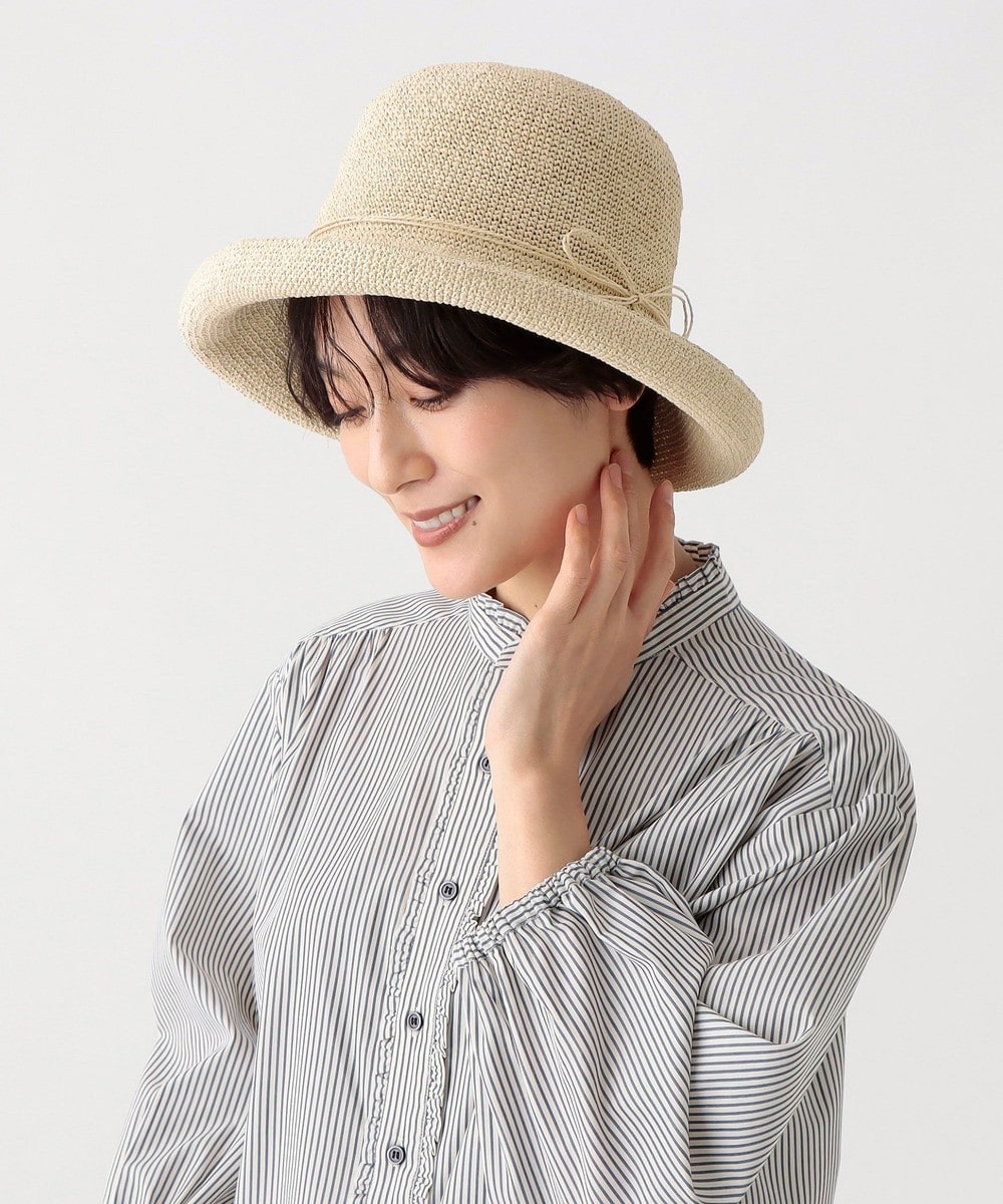 帽子 細編みツバ広UVハット