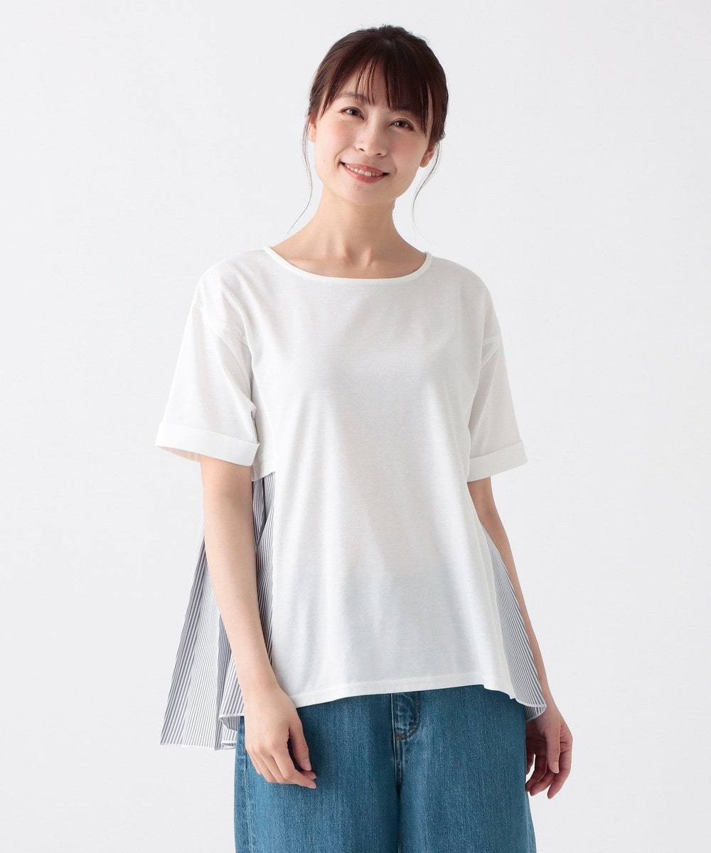 Tシャツ・カットソー ストライププリーツコンビプルオーバー