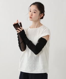 【UVカット 接触冷感 内側メッシュ】スカラップ刺繍 ロングアームカバー