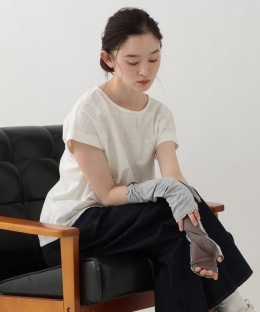 【UVカット 接触冷感 内側メッシュ】スカラップ刺繍 ショートアームカバー