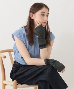 【UVカット 接触冷感 内側メッシュ】フラワーレース 指先ポケット ショートアームカバー