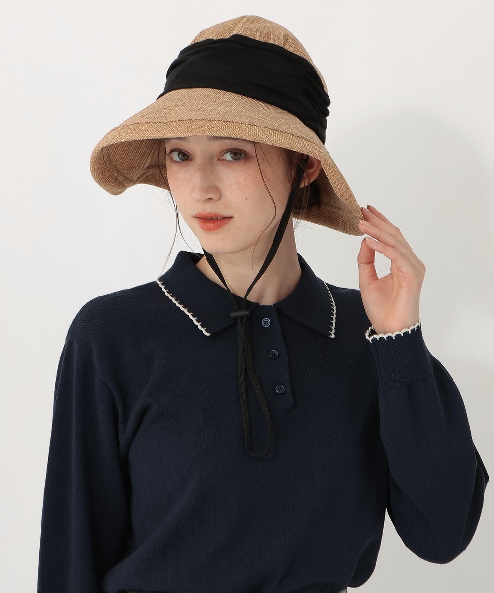 帽子 【UVカット 洗える】リネンライクギャザーエッジアップハット