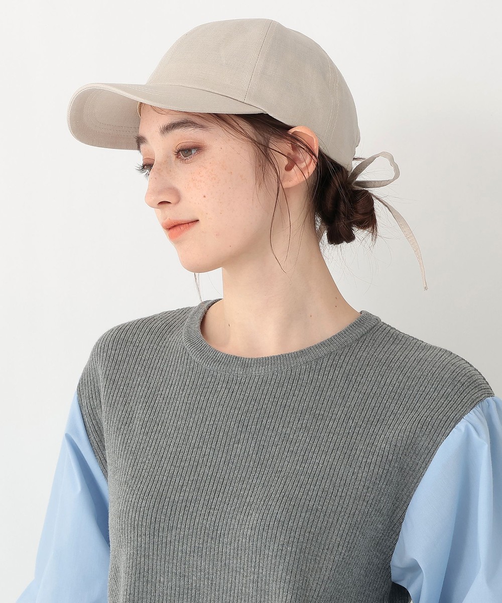 帽子 【UVカット 洗える】リネンリボンキャップ