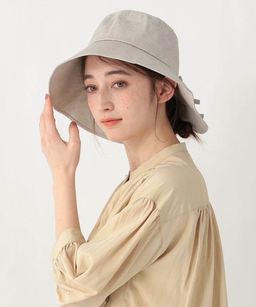 帽子 【UVカット 洗える】細リボンツバ広ハット