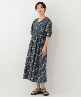 Vネックパフスリーブワンピース/リバティプリント