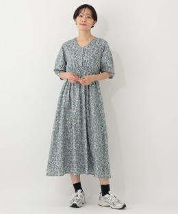 【オンラインストア・一部店舗限定】Vネックパフスリーブワンピース/リバティプリント